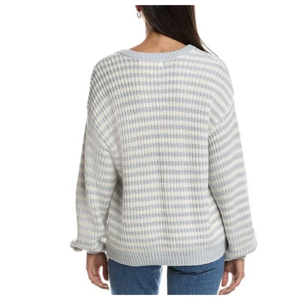 Anthro Saltwater LUXE Leilani Soft Rugby Sweater Sky Blue Ivory EUC Coastal
